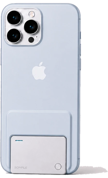 SOMPLE case in blue, with the recorder module