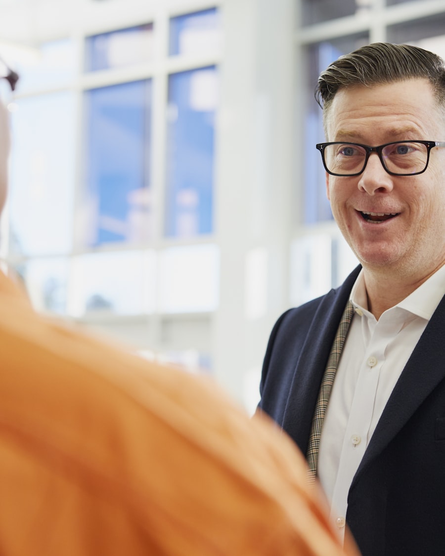 Salesperson talking to a client